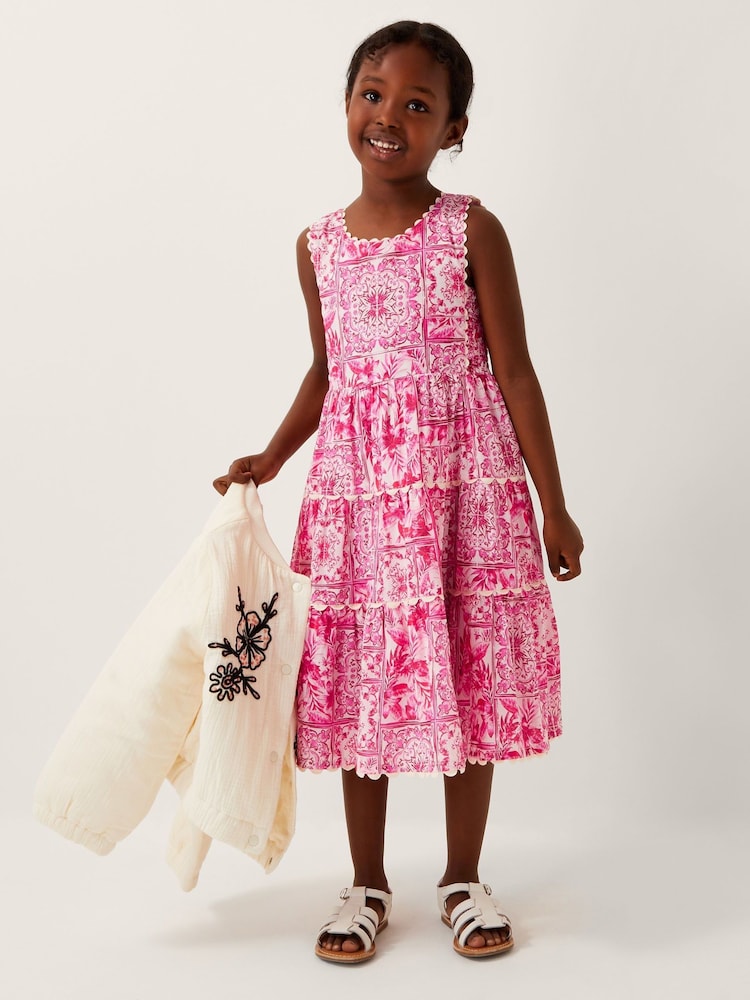Monsoon Pink Tile Print Sleeveless 100% Cotton Dress - Image 1 of 3