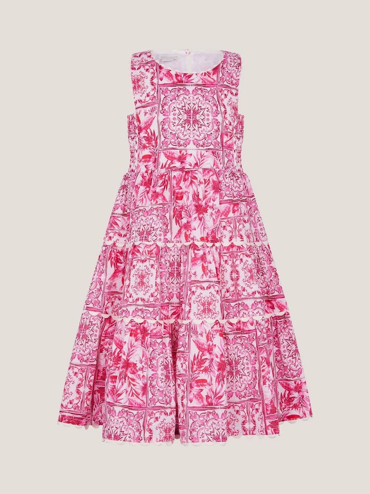 Monsoon Pink Tile Print Sleeveless 100% Cotton Dress - Image 2 of 3