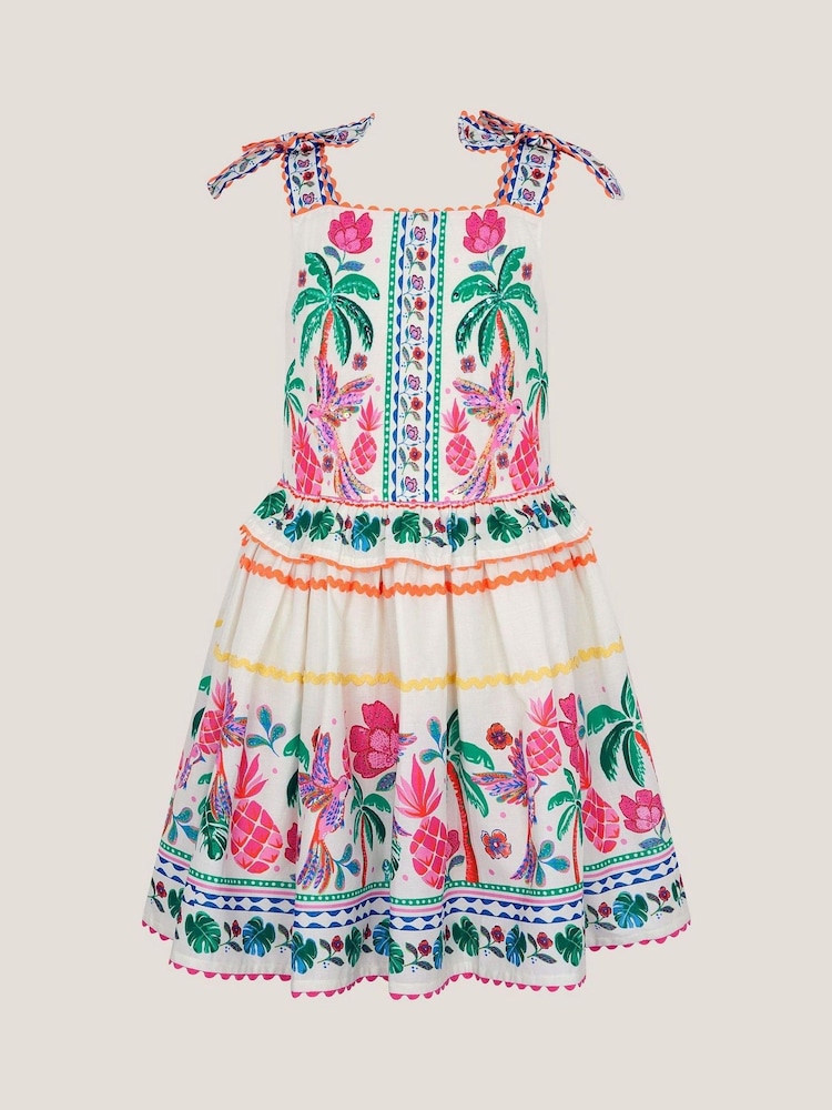 Monsoon Natural Tropical Print 100% Cotton Sundress - Image 2 of 4