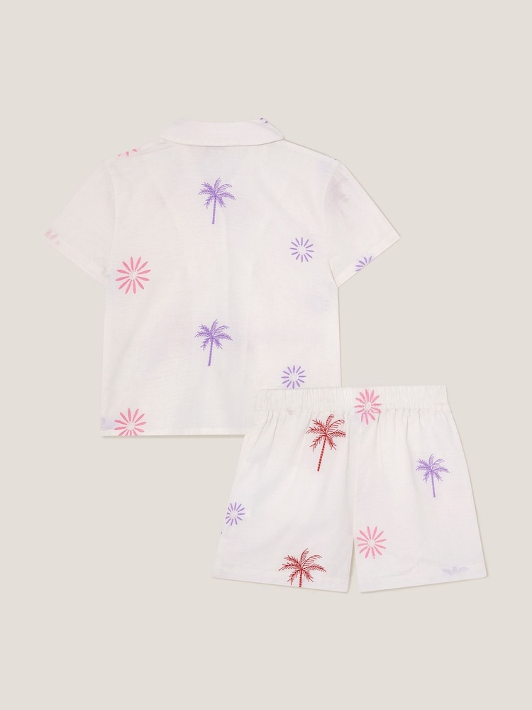 Monsoon White Palm Embroidered 100% Cotton Shirt & Shorts Set - Image 2 of 3