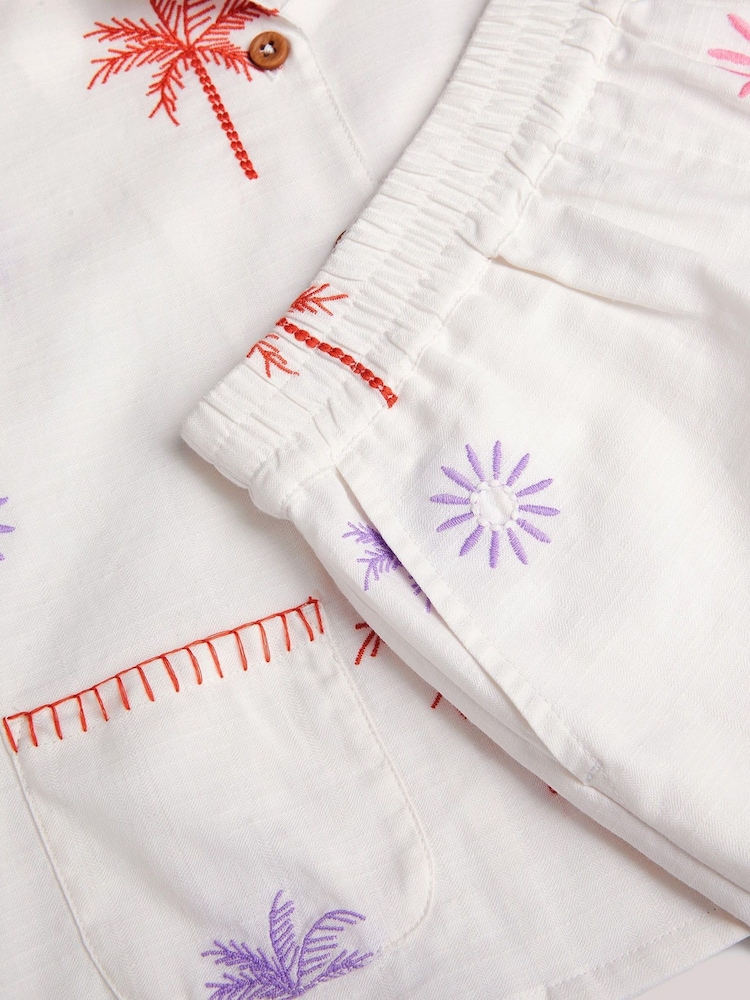 Monsoon White Palm Embroidered 100% Cotton Shirt & Shorts Set - Image 3 of 3