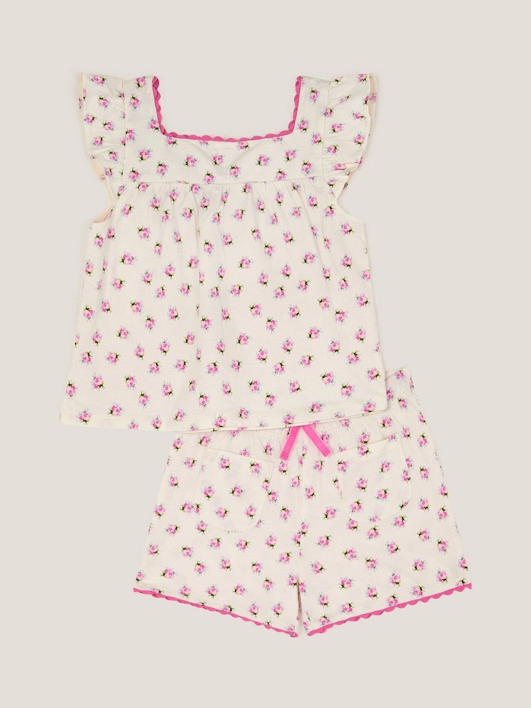 Monsoon Pink Floral Jersey Short 100% Cotton Pyjamas Set - Image 1 of 2 Monsoon Pink Floral Jersey Short 100% Cotton Pyjamas Set - Image 1 of 2