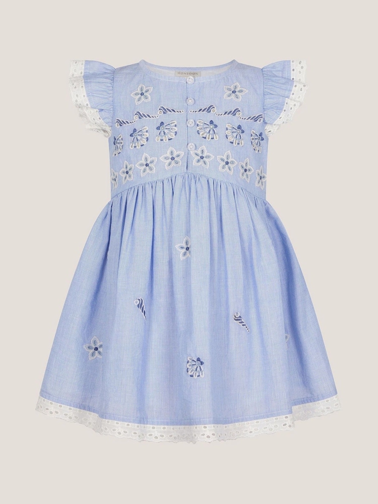 Monsoon Blue Baby Seashell Embroidered 100% Cotton Dress - Image 2 of 4