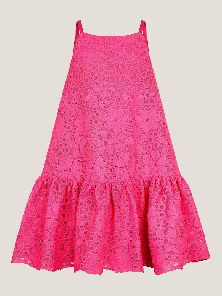 Monsoon Pink Harper Lace Daisy Bow Dress - Image 1 of 3