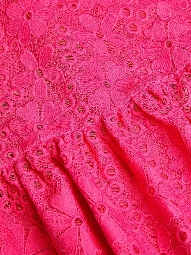 Monsoon Pink Harper Lace Daisy Bow Dress - Image 3 of 3