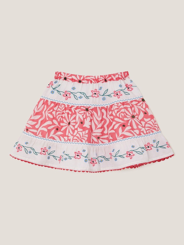 Monsoon Pink Floral Print Tiered 100% Cotton Skirt - Image 2 of 3