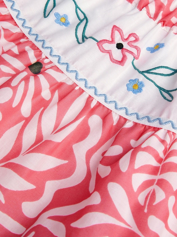 Monsoon Pink Floral Print Tiered 100% Cotton Skirt - Image 3 of 3