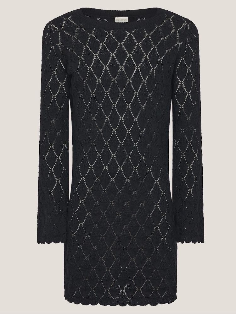 Monsoon Black 100% Cotton Knit Cover Up Dress - Image 1 of 3