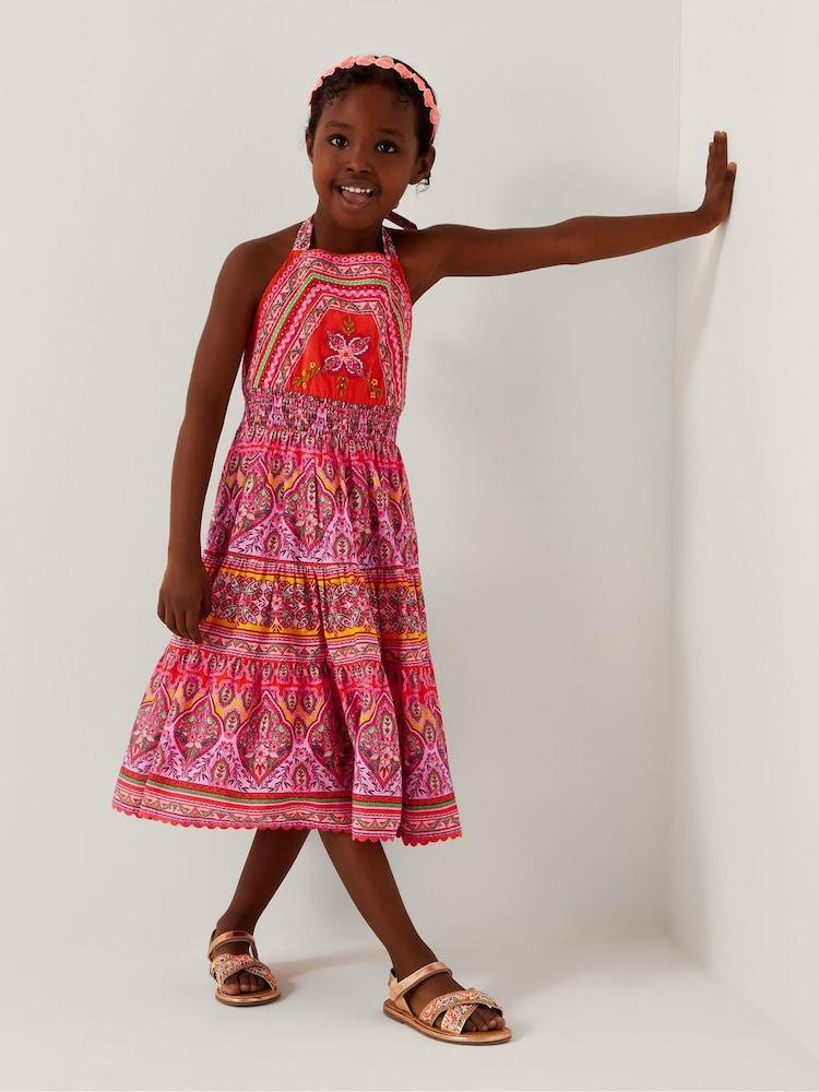 Monsoon Orange Heritage Print Halter 100% Cotton Dress - Image 1 of 4