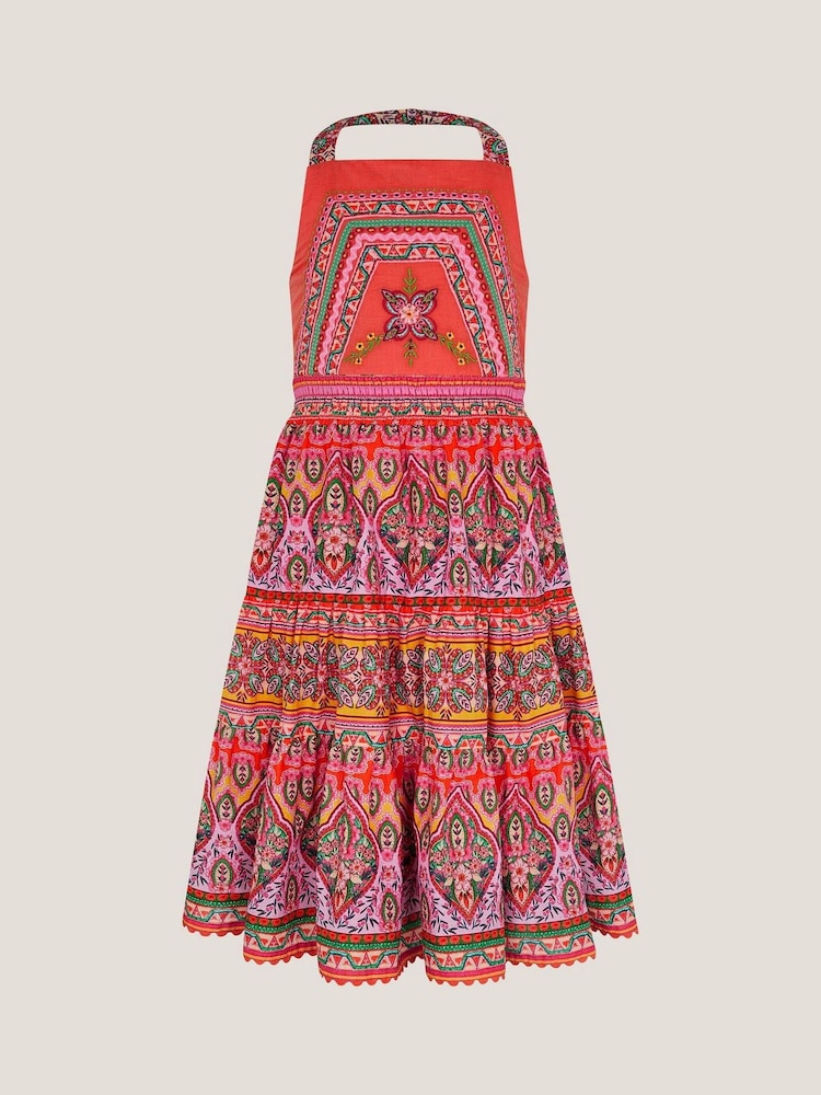 Monsoon Orange Heritage Print Halter 100% Cotton Dress - Image 2 of 4