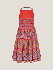 Monsoon Orange Heritage Print Halter 100% Cotton Dress - Image 3 of 4