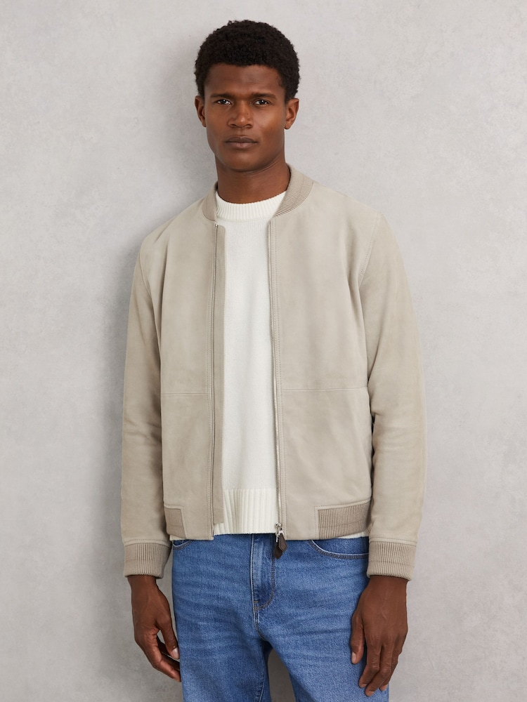 Reiss Grey Burnham Bomber Jacket - Image 1 of 6 Reiss Grey Burnham Bomber Jacket - Image 1 of 6