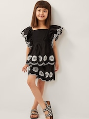 Monsoon Black Embroidered 100% Cotton Top & Shorts Set - Image 1 of 4