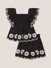 Monsoon Black Embroidered 100% Cotton Top & Shorts Set - Image 2 of 4