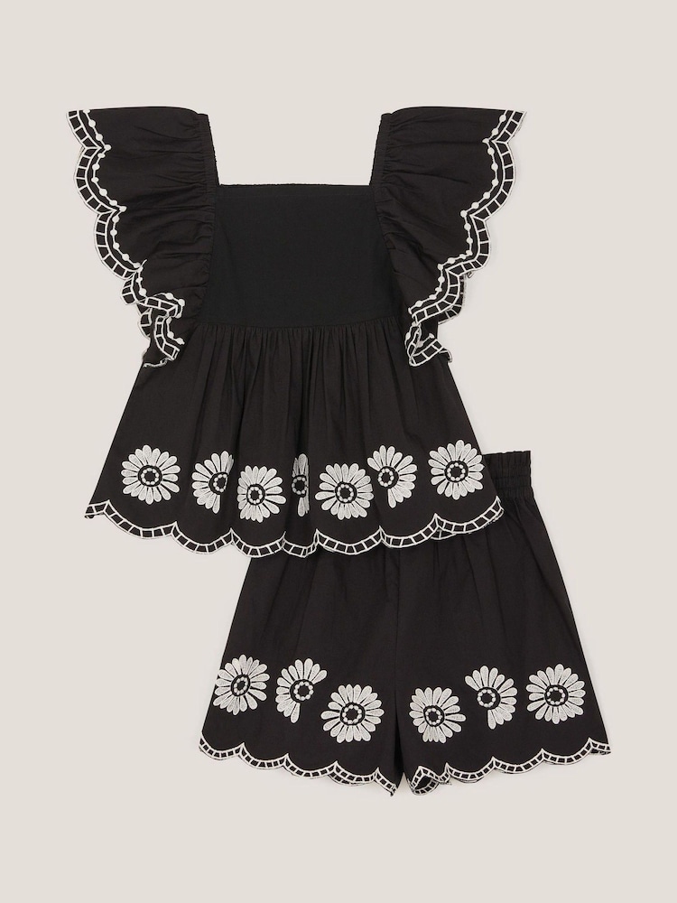 Monsoon Black Embroidered 100% Cotton Top & Shorts Set - Image 2 of 4