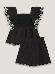 Monsoon Black Embroidered 100% Cotton Top & Shorts Set - Image 3 of 4