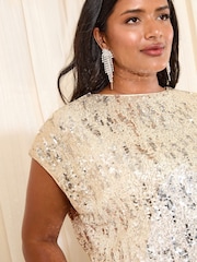 Friends Like These Gold Curve Short Sleeve Sequin Blouse - Image 2 of 5