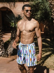 Chelsea Peers Blue Seahorse Stripe Print Swim Shorts - Image 1 of 5