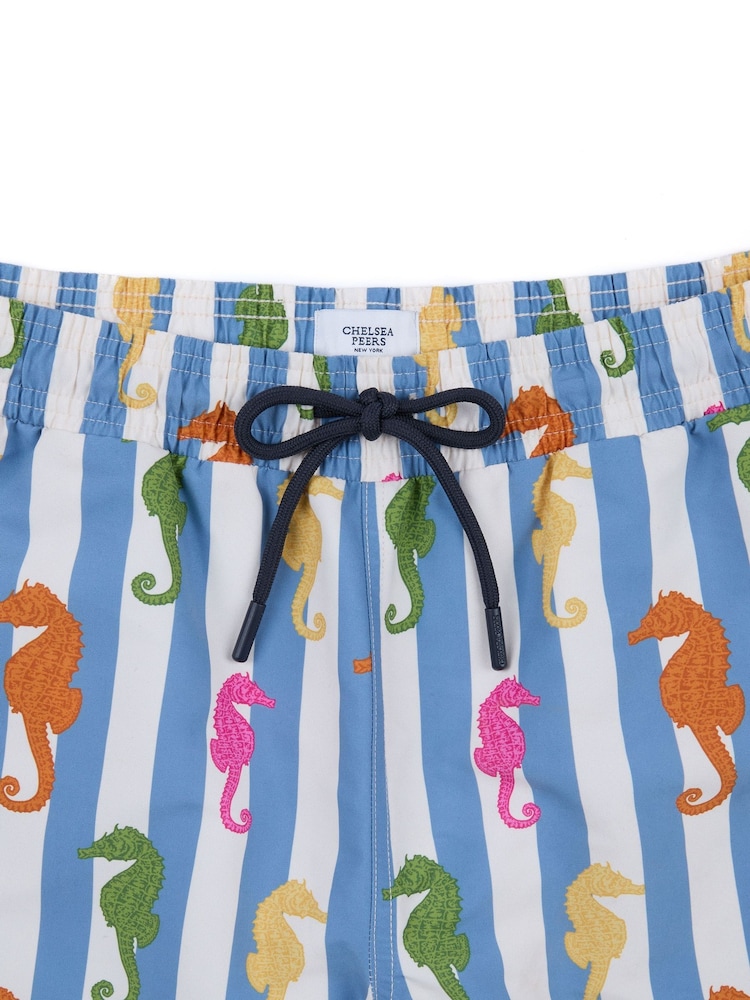 Chelsea Peers Blue Seahorse Stripe Print Swim Shorts - Image 5 of 5 Chelsea Peers Blue Seahorse Stripe Print Swim Shorts - Image 5 of 5