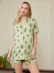 Chelsea Peers Green Maternity Pyjamas Maternity Cactus Print Short Pyjamas Set - Image 2 of 5
