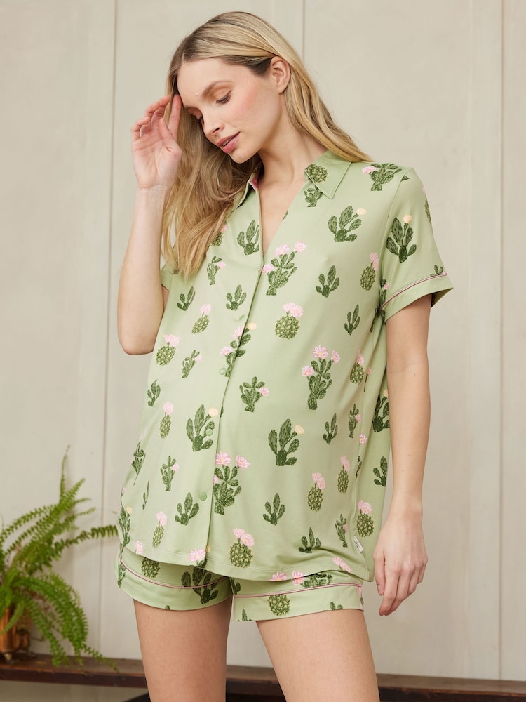Chelsea Peers Green Maternity Pyjamas Maternity Cactus Print Short Pyjamas Set - Image 5 of 5