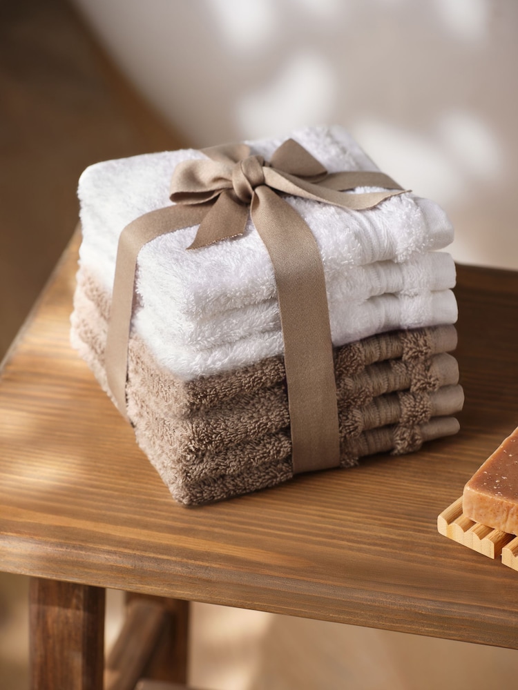 White/Mink Egyptian Cotton Face Cloths Set of 7 - Image 1 of 2 White/Mink Egyptian Cotton Face Cloths Set of 7 - Image 1 of 2