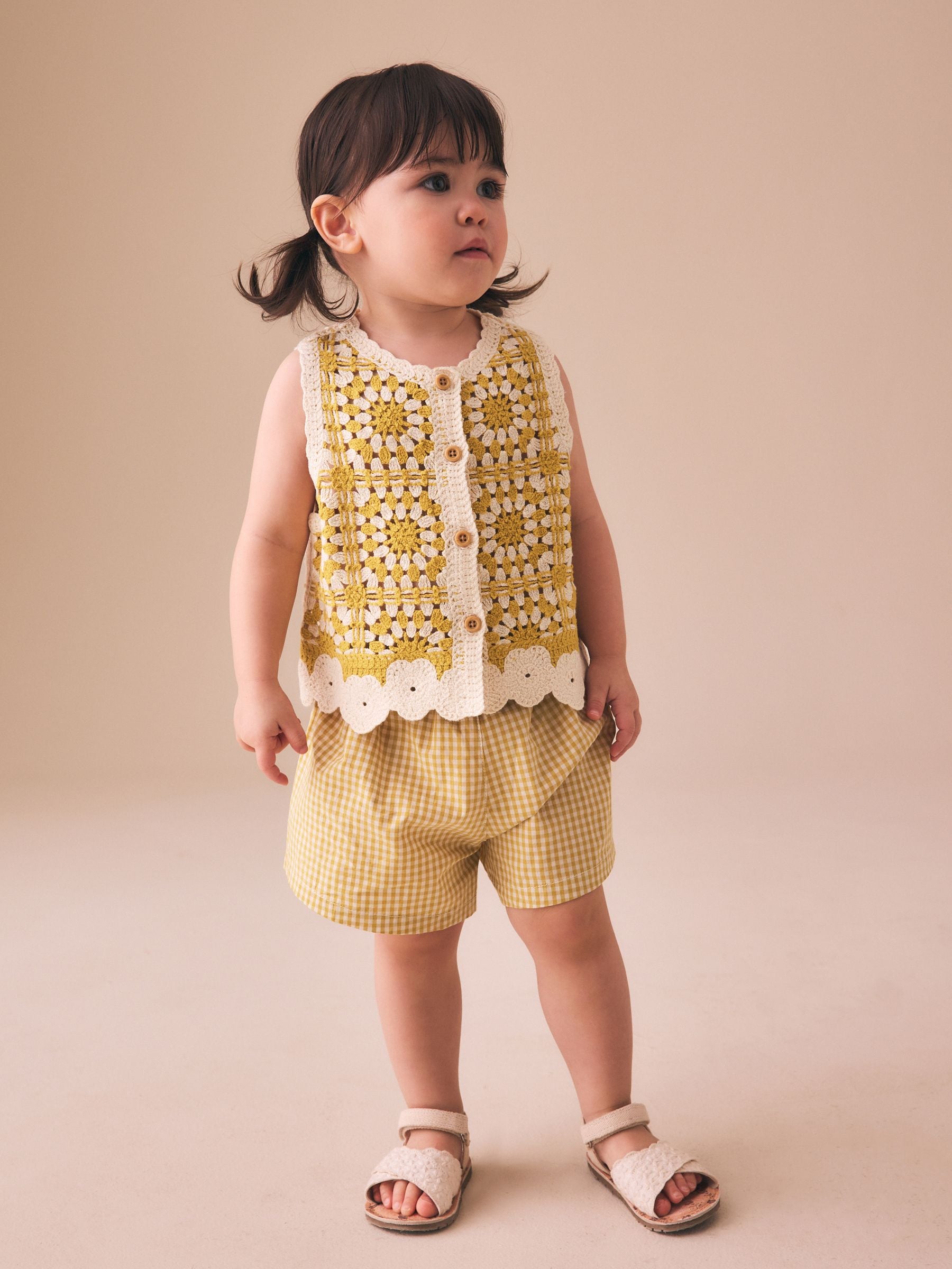 Buy Ochre Yellow Crochet Top and Short set (12mths-7yrs) from Next USA
