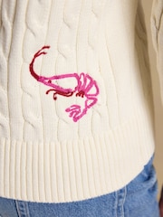 Joules Cream Embroidered Classic Crew Neck Cotton Cable Knit Jumper - Image 10 of 11