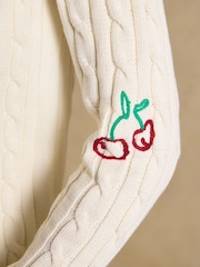 Joules Cream Embroidered Classic Crew Neck Cotton Cable Knit Jumper - Image 9 of 11