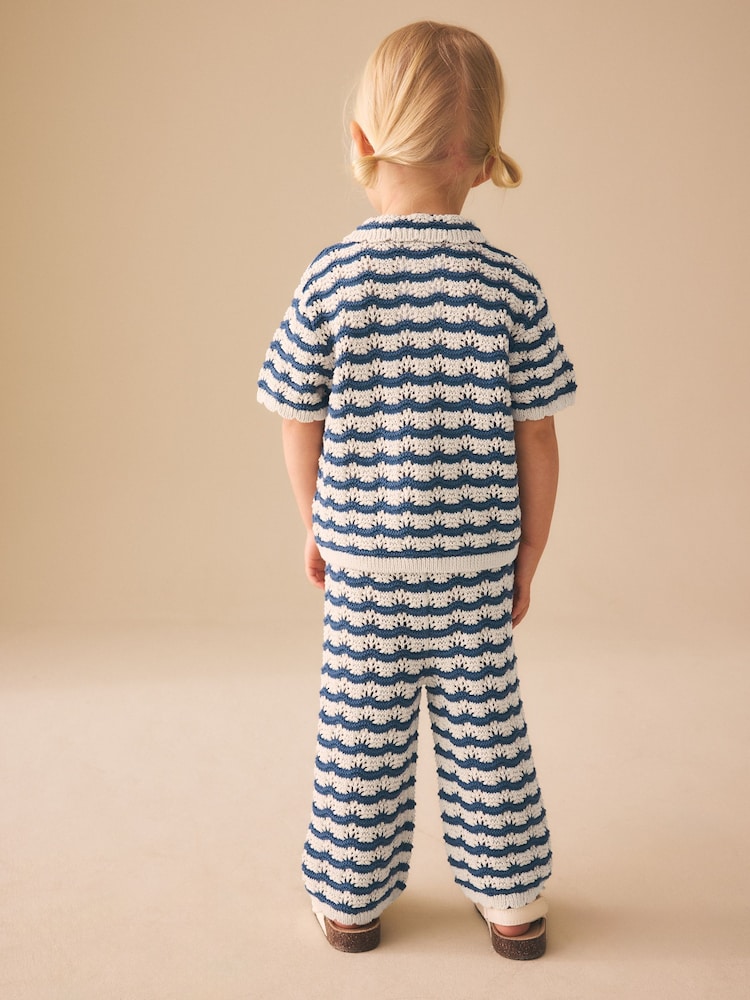 Navy Stripe Knitted Shirt and Trousers Set (3mths-10yrs) - Image 2 of 9