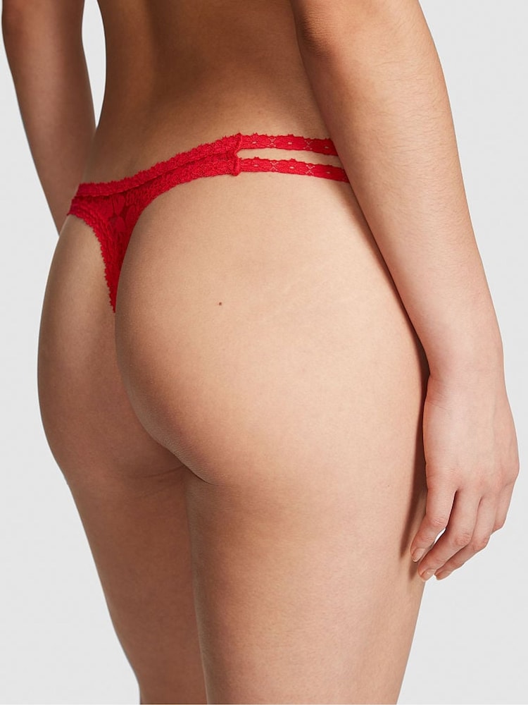 Victoria's Secret PINK Red Pepper Thong Floral Lace Knickers - Image 2 of 3 Victoria's Secret PINK Red Pepper Thong Floral Lace Knickers - Image 2 of 3