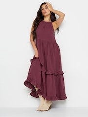 Rot - PixieGirl Petite 100% Cotton Halter Tiered Maxi Dress - Bild 2 von 6