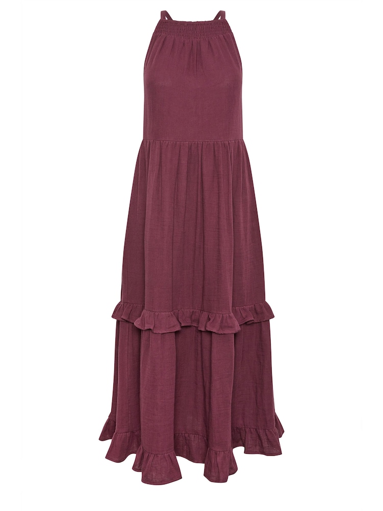 Rot - PixieGirl Petite 100% Cotton Halter Tiered Maxi Dress - Bild 6 von 6 Rot - PixieGirl Petite 100% Cotton Halter Tiered Maxi Dress - Bild 6 von 6