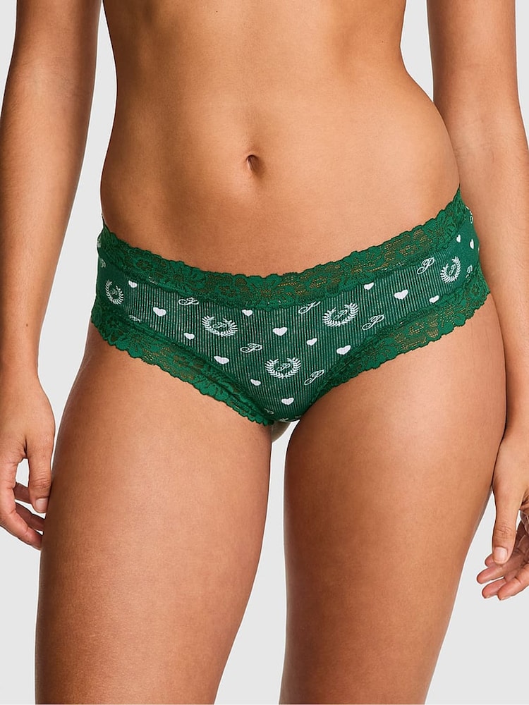 Victoria's Secret PINK Jaguar Green Cheeky Lace Trim Rib Knickers - Image 1 of 2