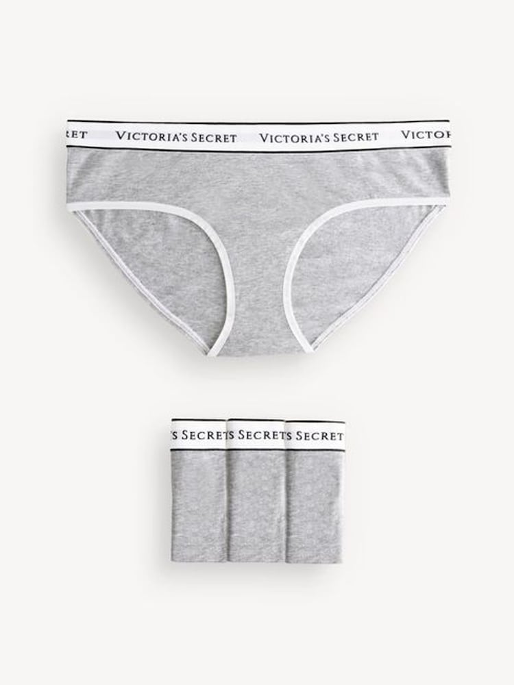 Victoria's Secret Medium Heather Grey Hipster Logo 4 Pack Knickers - Image 1 of 6