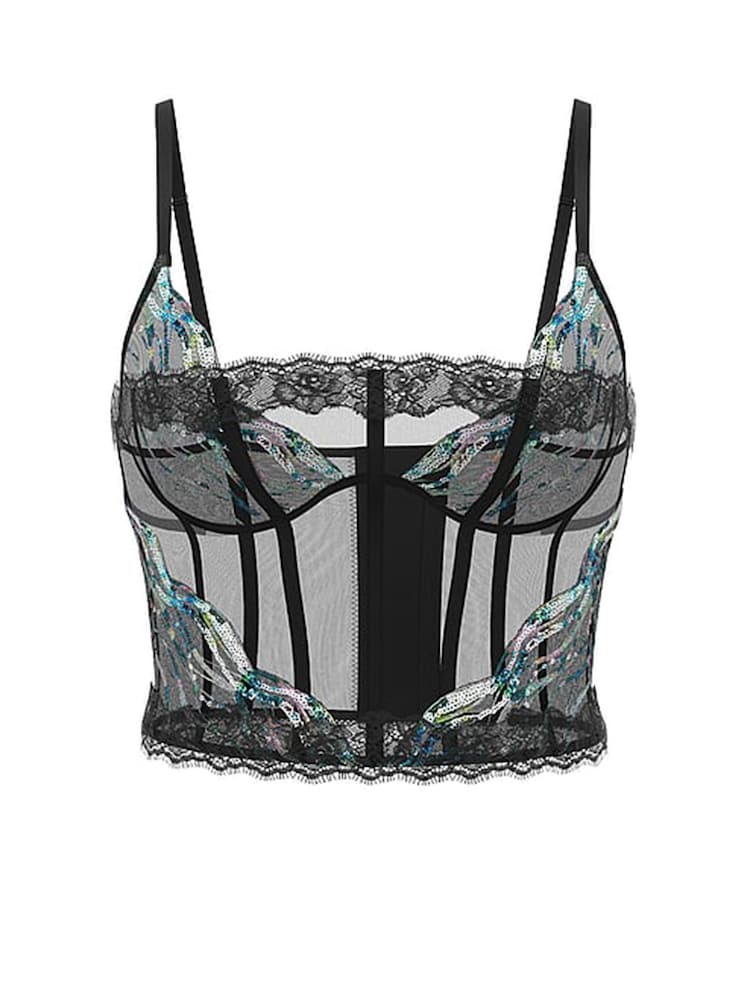 Victoria's Secret Siren Black Sequin Embroidery Corset - Image 1 of 2 Victoria's Secret Siren Black Sequin Embroidery Corset - Image 1 of 2