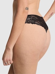 Victoria's Secret PINK Black Floral Thong No Show Lace Trim Knickers - Image 2 of 3