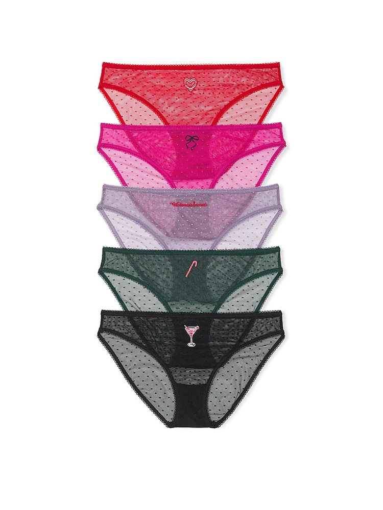 Victoria's Secret Red/Pink/Purple/Green/Black 5 Pack Dotted Mesh Knickers - Image 1 of 1 Victoria's Secret Red/Pink/Purple/Green/Black 5 Pack Dotted Mesh Knickers - Image 1 of 1