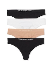 Victoria's Secret Black/Nude/White Thong 4 Pack Logo Knickers - Image 1 of 4