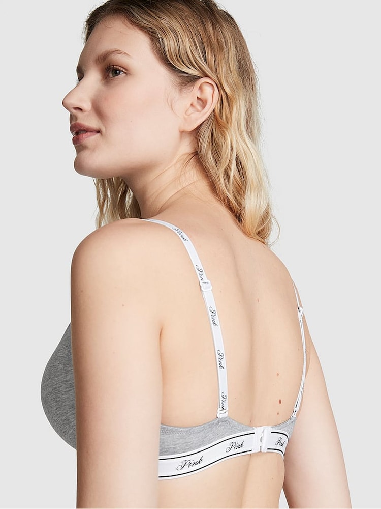 Victoria's Secret PINK Medium Heather Grey Cotton Cotton Logo Bra - Image 2 of 3 Victoria's Secret PINK Medium Heather Grey Cotton Cotton Logo Bra - Image 2 of 3