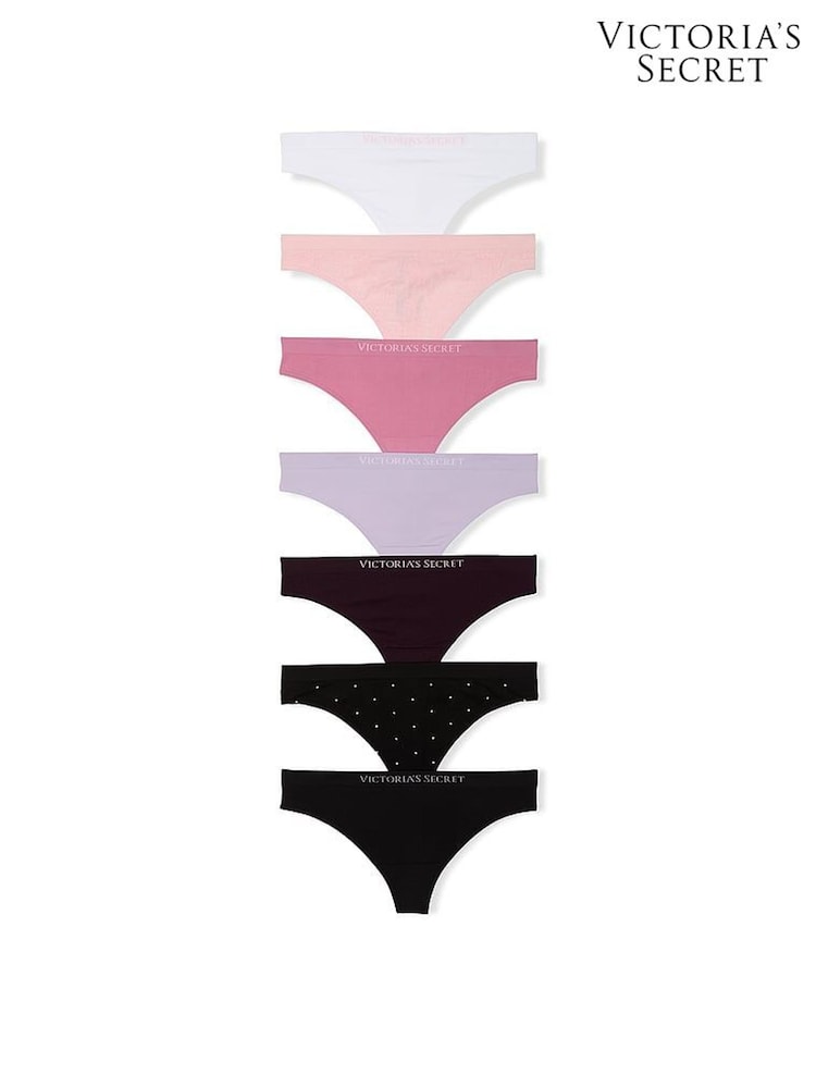 Victoria's Secret White/Pink/Purple/Black Thong 7 Pack Knickers - Image 4 of 4