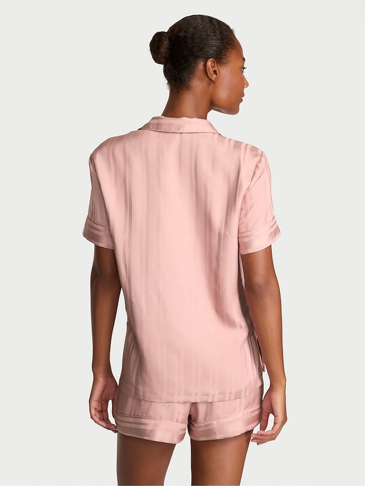 Victoria's Secret Royal Pink Jacquard Satin Short Pyjamas Set - Image 2 of 4 Victoria's Secret Royal Pink Jacquard Satin Short Pyjamas Set - Image 2 of 4