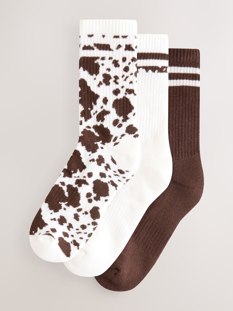 Brown Cow Cushion Sole Ribbed Sport Ankle Socks With Arch Support 3 Pack - Image 1 of 6