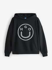 HUGO Black Dolasa Graphic Print Logo Smile Hoodie - Image 6 of 6