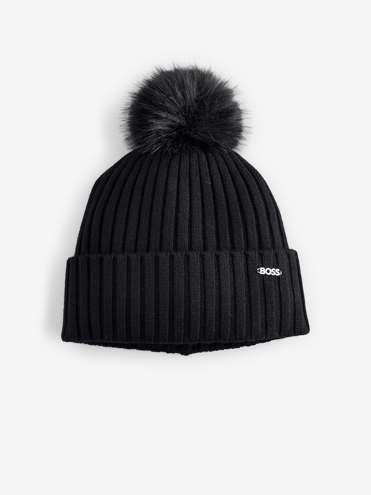 BOSS Black Lonie Knitted Pom Beanie Hat - Image 1 of 1