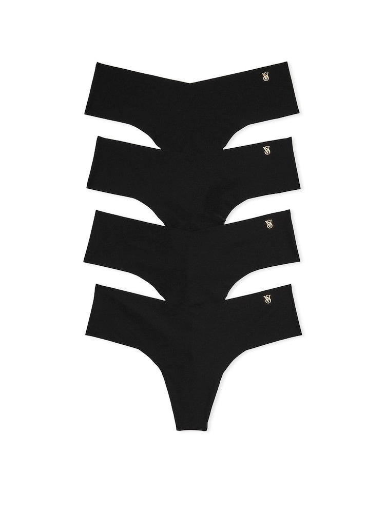 Victoria's Secret Black Thong 4 Pack Knickers - Image 1 of 8 Victoria's Secret Black Thong 4 Pack Knickers - Image 1 of 8