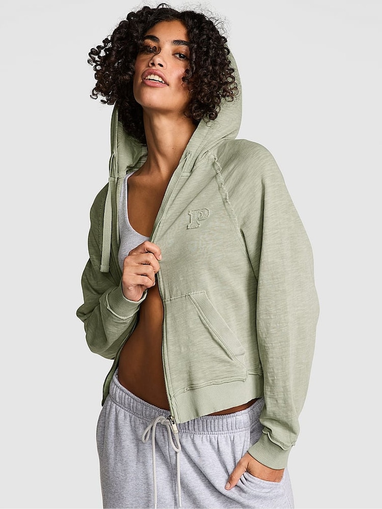 Victoria's Secret PINK Green Garden Zip Up Jersey Hoodie - Image 1 of 2