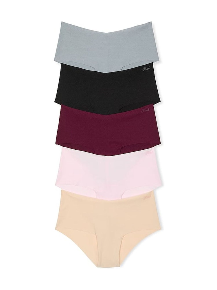 Victoria's Secret PINK Grey/Black/Purple/Pink/Marzipan Cheeky 5 Pack Knickers - Image 1 of 3 Victoria's Secret PINK Grey/Black/Purple/Pink/Marzipan Cheeky 5 Pack Knickers - Image 1 of 3