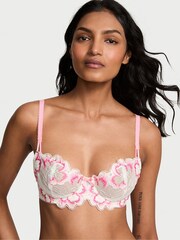 Victoria's Secret Pink and White Unlined Balcony Peony Embroidery Bra - Image 1 of 3