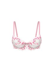 Victoria's Secret Pink and White Unlined Balcony Peony Embroidery Bra - Image 3 of 3